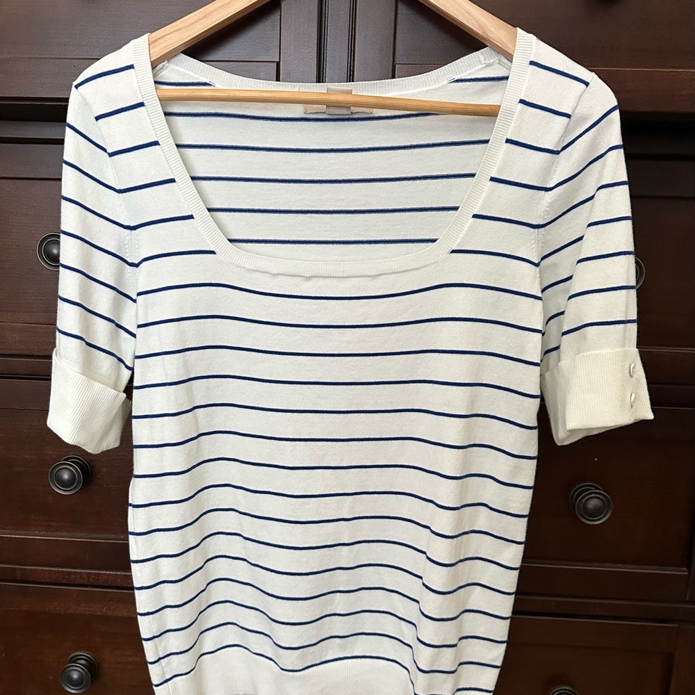 Classic White & Navy Striped Women's Sweater